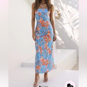 Hello Molly Strapless Blue and Orange Floral Dress